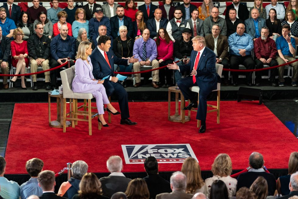 Trump participates in a live Fox News Channel town hall event with moderators Bret Baier and Martha MacCallum on Thursday, March 5, 2020_Fox_News_interview_Trump_2020