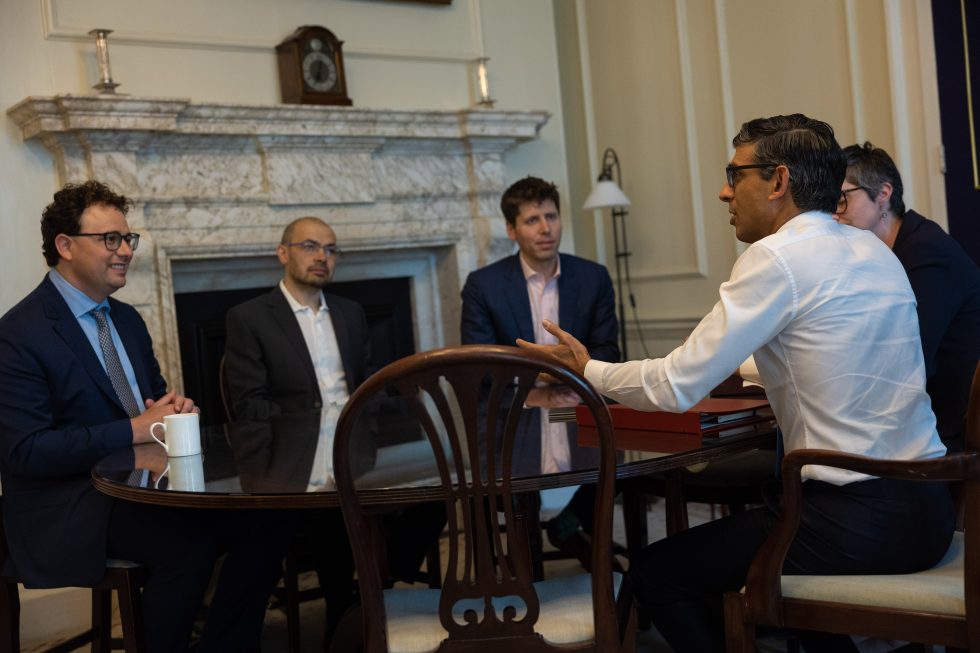 24/05/2023. London, United Kingdom. The Prime Minister Rishi Sunak meets with Demis Hassabis, CEO DeepMind, Dario Amodei, CEO Anthropic, and Sam Altman, CEO OpenAI, in 10 Downing Street. Picture by Simon Walker / No 10 Downing Street